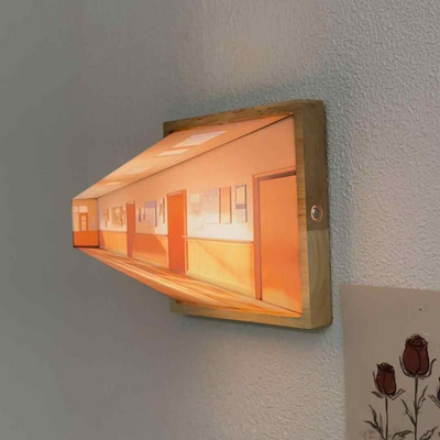 Wooden 3D hallway wall light with warm glow, modern home decor for cozy rooms