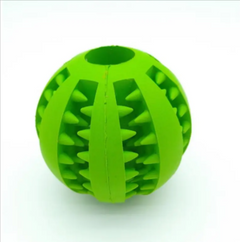 Green rubber dog chew toy ball with textured spikes for interactive play