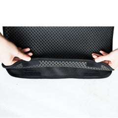 Black mesh back support belt with adjustable straps for lumbar comfort