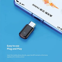 USB-C IR blaster remote control adapter for smartphones, plug and play home appliance control