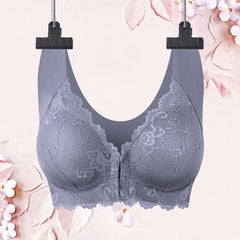 Gray lace bra with floral detailing, perfect for everyday comfort and style