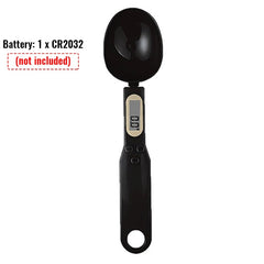 Digital kitchen spoon scale with LCD display, black design, battery not included
