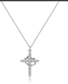 Sparkling diamond cross pendant necklace, elegant gift for her
