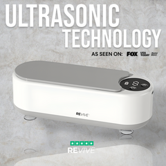 REVIVE ultrasonic cleaner with digital display, sleek white design for jewelry and small items