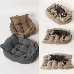 Cozy dog beds in gray and tan, perfect for small dogs to nap comfortably at home