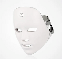 White LED face mask for skincare with adjustable strap and power button