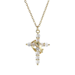 Gold cross necklace with sparkling clear stones, elegant and perfect for gifting