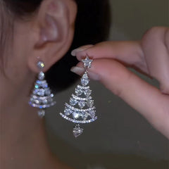 Sparkling Christmas tree earrings with star top, perfect holiday gift for her