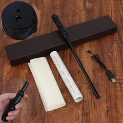 Magical wand gift set with USB charger, scroll, and display stand for fantasy lovers