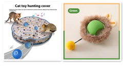 Interactive cat toy hunting cover with motion-activated balls and green fuzzy mouse for playful kittens