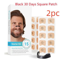 Black nasal dilator starter kit with 2pc square patches for better breathing during sleep and sports