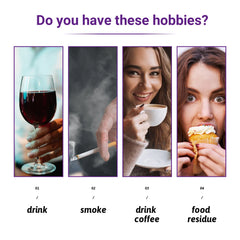 Hobbies collage: wine, smoking, coffee, cupcake eating — fun gifts for adults