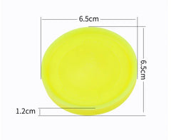 Bright yellow silicone lid, 6.5cm diameter, 1.2cm height, reusable food storage cover