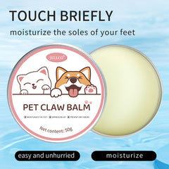 Pet Claw Balm for moisturizing paws, featuring cute cat and dog design, 50g tin