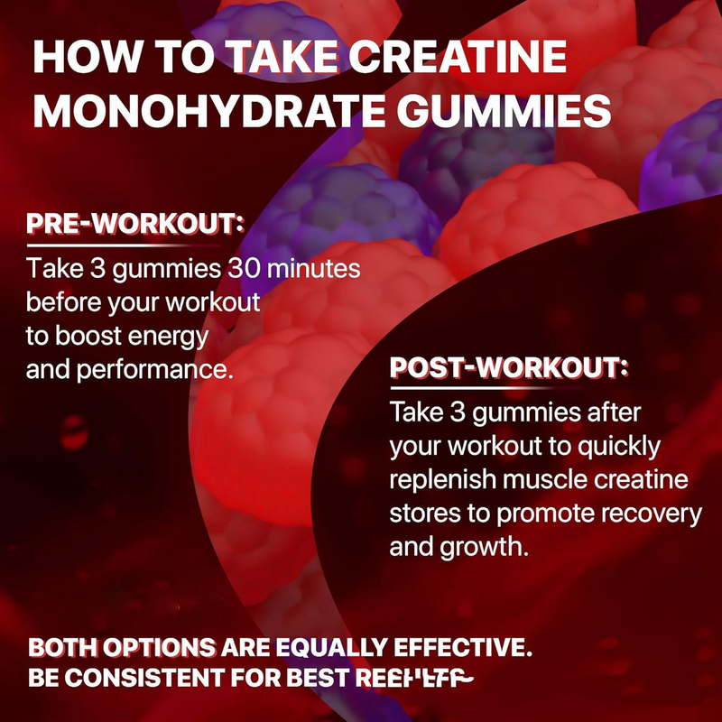 Creatine monohydrate gummies guide: pre and post-workout dosage for energy, recovery, and muscle growth