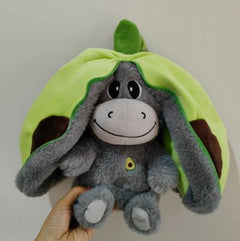 Cute gray donkey plush toy wearing green avocado costume, perfect gift for kids and families