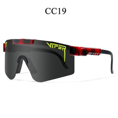 CC19 Viper-style sport sunglasses with red black frame and yellow logo, ideal gift for active lifestyles