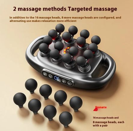 Massage device with 16+8 interchangeable heads for targeted relaxation therapy