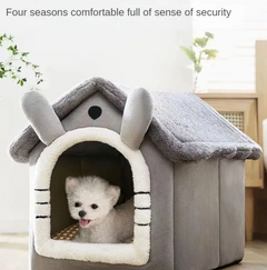 Cozy gray dog house with bunny ears, perfect for small dogs, soft and secure indoor pet bed