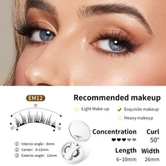 EM12 false eyelashes with 50° curl, 6-10mm length, ideal for exquisite makeup looks