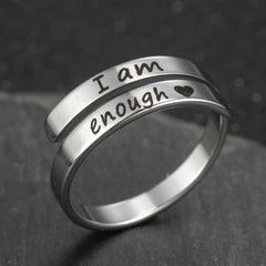 I am enough engraved ring with heart, inspirational jewelry gift for her