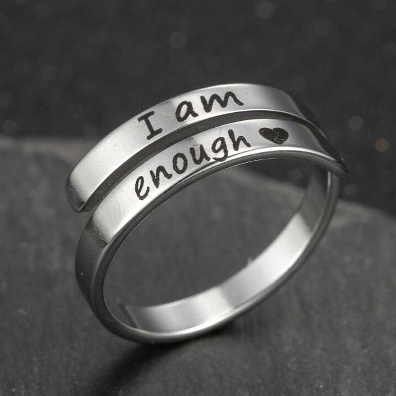 I am enough engraved ring with heart, inspirational jewelry gift for her