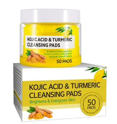 Kojic Acid & Turmeric Cleansing Pads for brightening and energizing skin, 50 pads per jar and box