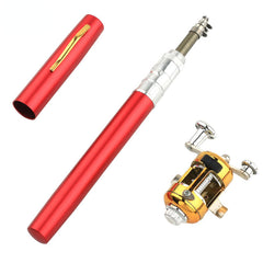 Compact red portable fishing rod with gold reel, ideal for travel and outdoor gifts