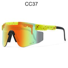 Viper CC37 sport sunglasses with gradient orange-yellow lens and splatter frame, ANSI Z87.1 certified