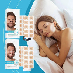Nasal dilator starter kit for better sleep and breathing, shown with woman resting peacefully in bed