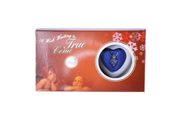 Heart-shaped pendant necklace gift box with festive snowflakes and angel design