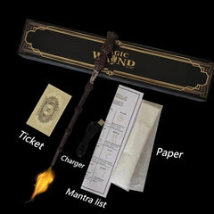 Magic wand gift set with charger, ticket, mantra list, and paper, perfect for fantasy lovers