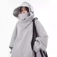 Oversized gray hoodie with high neck and hood, perfect for cozy casual wear or as a unique gift