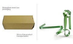 Sturdy brown inner box with green satin ribbon for secure, elegant gift packaging