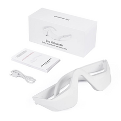 White eye massager with USB cable and instruction manual, for healthy shining eyes