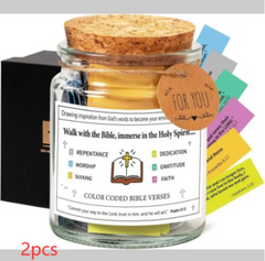 Color-coded Bible verse jar with cork lid, inspirational gift for faith, gratitude, and worship