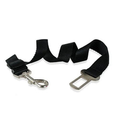 Black pet car seat belt with metal buckle and clip for safe travel