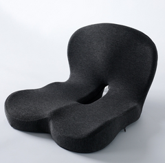 Black ergonomic memory foam seat cushion for back pain relief and comfort