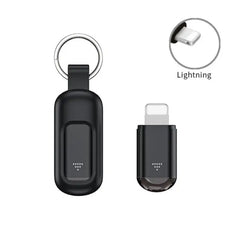 Compact Lightning USB charger for iPhone, portable power bank with keychain, ideal gift for tech lovers