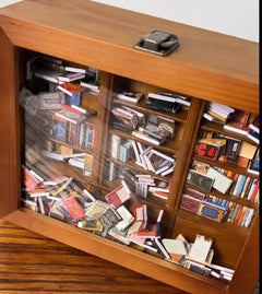 Wooden bookshelf box filled with miniature books, perfect gift for book lovers and collectors
