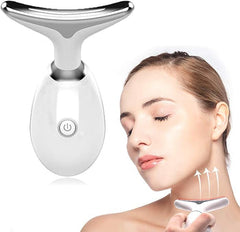 White facial massager tool with roller for neck and face skincare routine