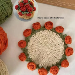 Handmade crochet flower coaster with orange roses, perfect for home decor or gifts