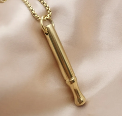 Gold whistle pendant necklace on chain, stylish gift for family or friends