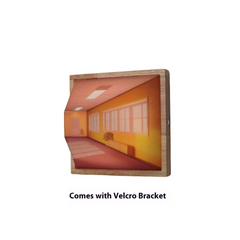 Wooden wall art with hallway scene, includes Velcro bracket for easy hanging