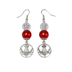 Flower of Scotland Nickle free silver plated earrings Red Bead