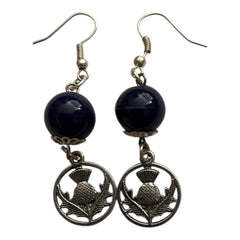 Flower of Scotland blue bead silver Nickle free earrings