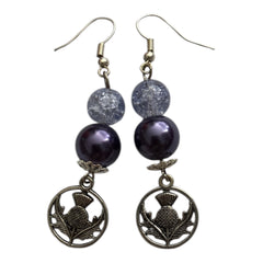 Flower of Scotland Purple Bead Nickle Free silver earrings
