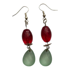 Jade and Red Beaded Earrings Nickle Free silver plated