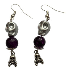 Skull Silver coloured Beaded Nickle Free Drop Earrings