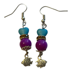 Fish Beaded Nickle Free Silver Earrings Drop silver charm earrings